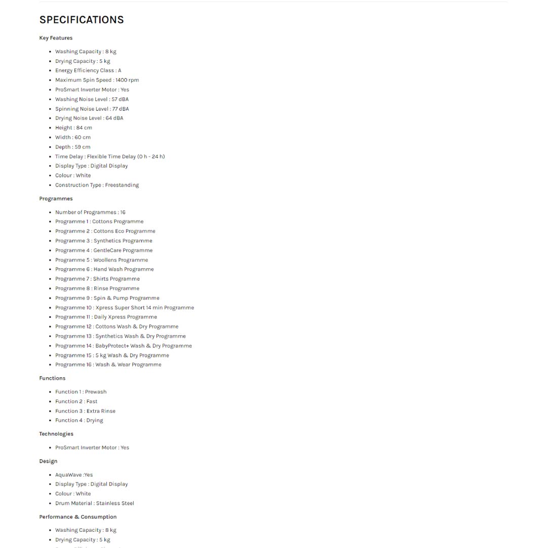 Beko 8KG/5KG Front Load ProSmart Inverter Washer Dryer WDX8543130W | 16 Programmes | AquaWave | Energy Efficiency Class: A | Overflow Safety | Washer Dryer with 2 Years General Warranty & 12 Years Motor Warranty