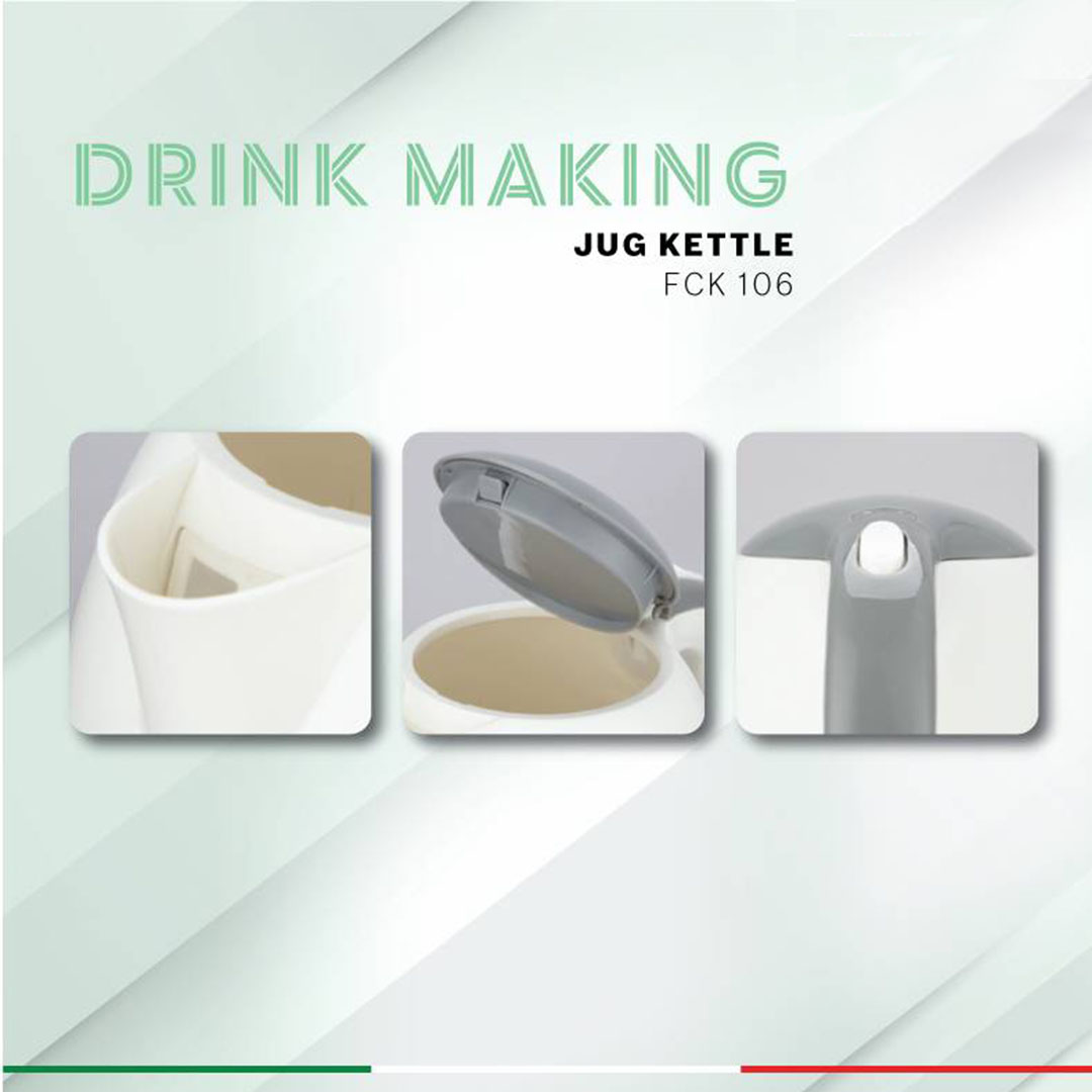 FABER 1L Kettle FCK 106 | Manual Lid Opening | Concealed Heating Element | Boil Dry Protection | Kettle with 1 Year Warranty