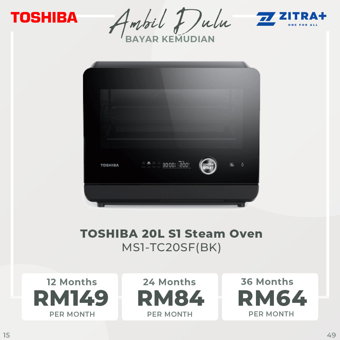 TOSHIBA 20L S1 Steam Oven MS1-TC20SF(BK) | 23 Auto Menu + 3 Cleaning Mode | Innovative Vapour-Loop System | Direct Steam Injection | 3 Steaming Modes | Steam Oven with 1 Year Warranty