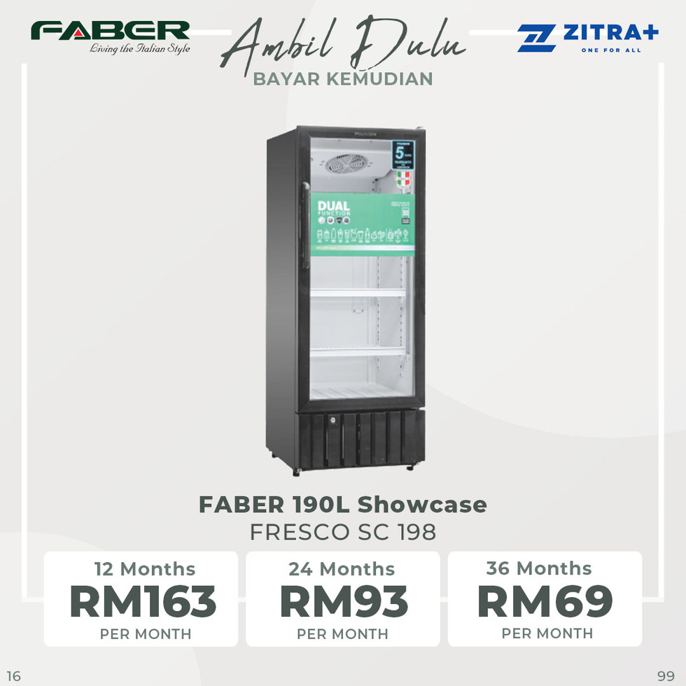 FABER 190L Showcase FRESCO SC 198 | Dual Function: Chiller / Freezer | Double Layers Safety Glass | Temperature Control | Showcase with 1 Year General Warranty & 5 Years Motor Warranty