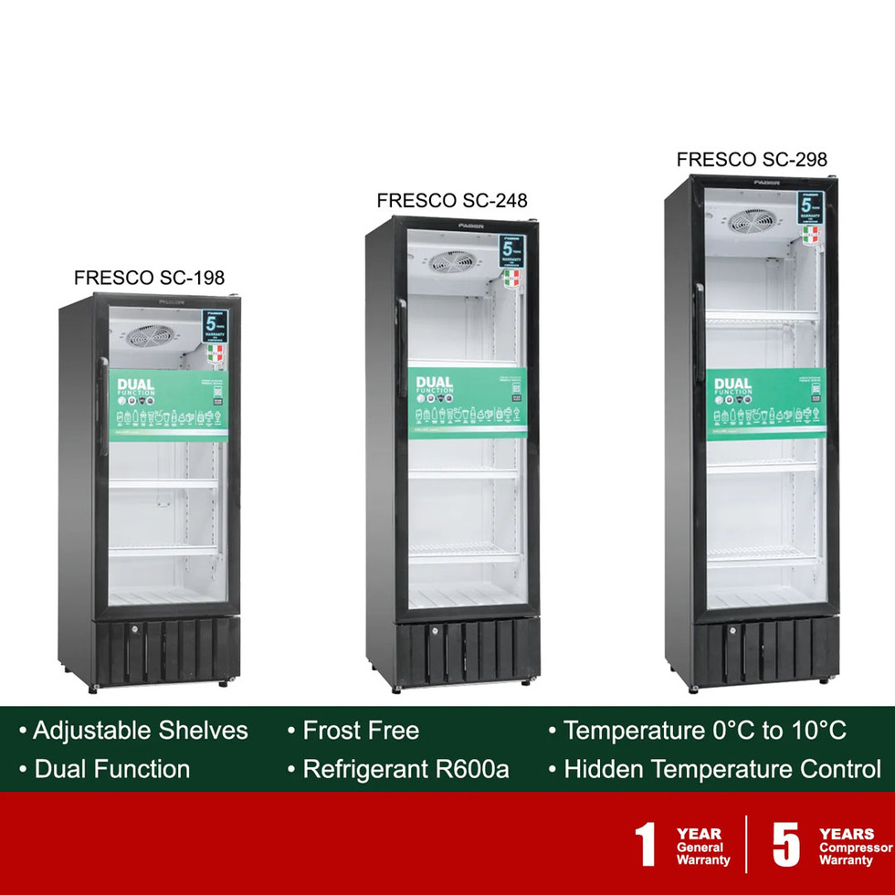 FABER 190L Showcase FRESCO SC 198 | Dual Function: Chiller / Freezer | Double Layers Safety Glass | Temperature Control | Showcase with 1 Year General Warranty & 5 Years Motor Warranty