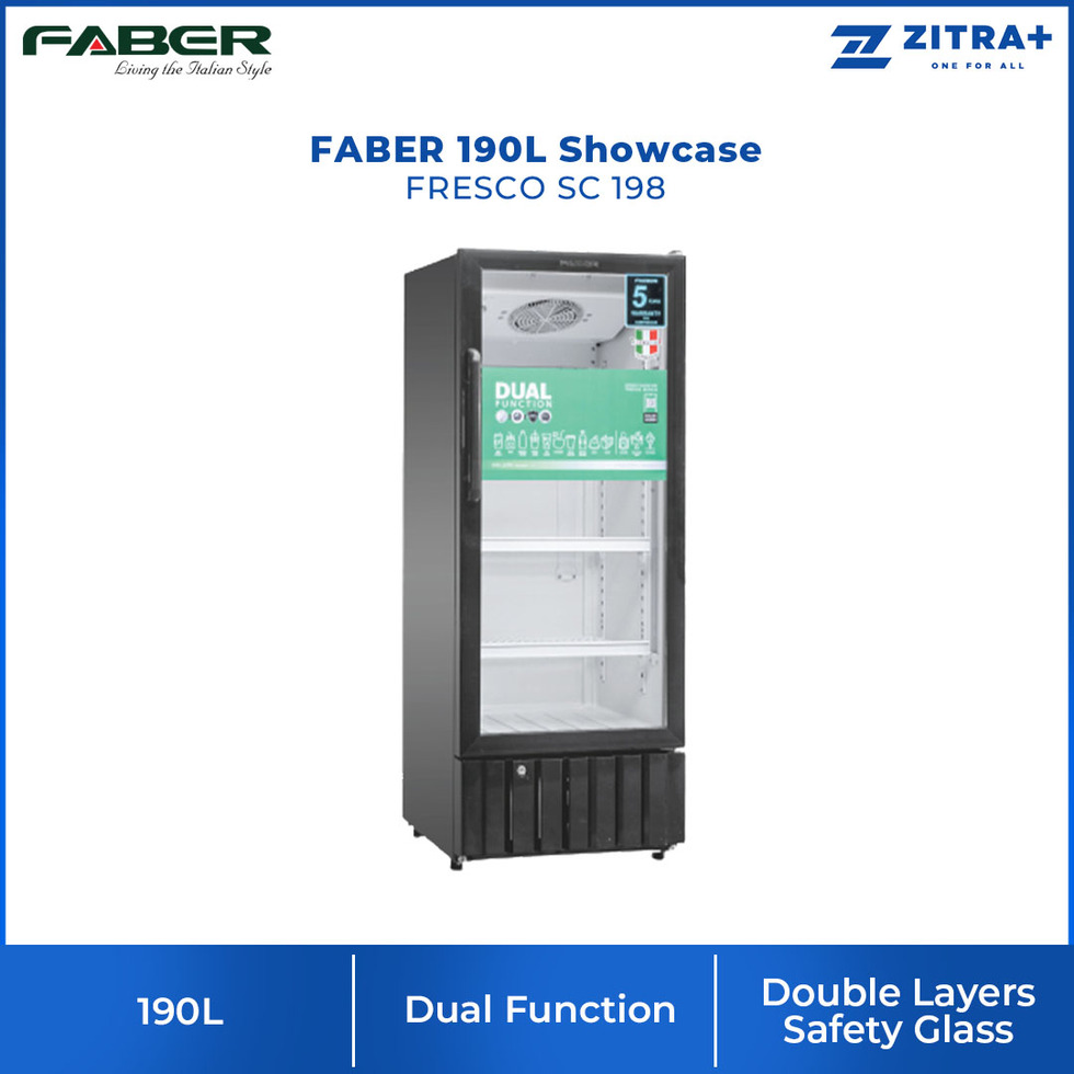 FABER 190L Showcase FRESCO SC 198 | Dual Function: Chiller / Freezer | Double Layers Safety Glass | Temperature Control | Showcase with 1 Year General Warranty & 5 Years Motor Warranty