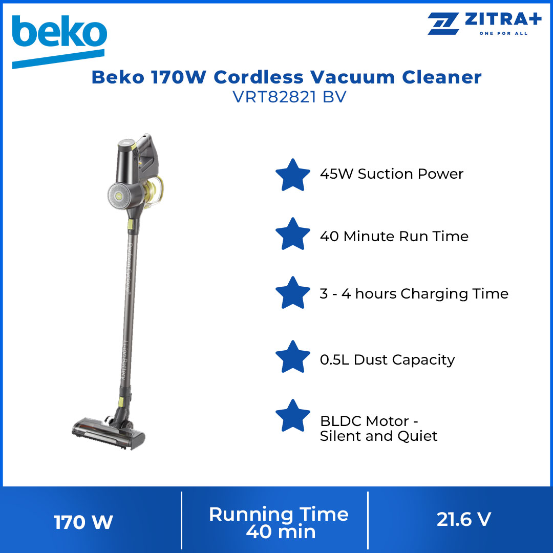 Beko 170W Cordless Vacuum Cleaner VRT82821 BV | 45W Suction Power | 40 Minute Run Time | 0.5L Dust Capacity | BLDC Motor | Vacuum Cleaner with 2 Years Warranty