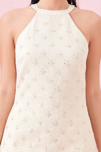 Chandelle Cream Tweed Halter Dress