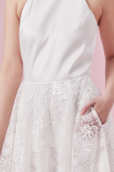 Chandel White Sateen Lace Halter Dress