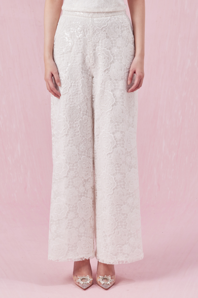 Chante White Rose Lace Straight Pants