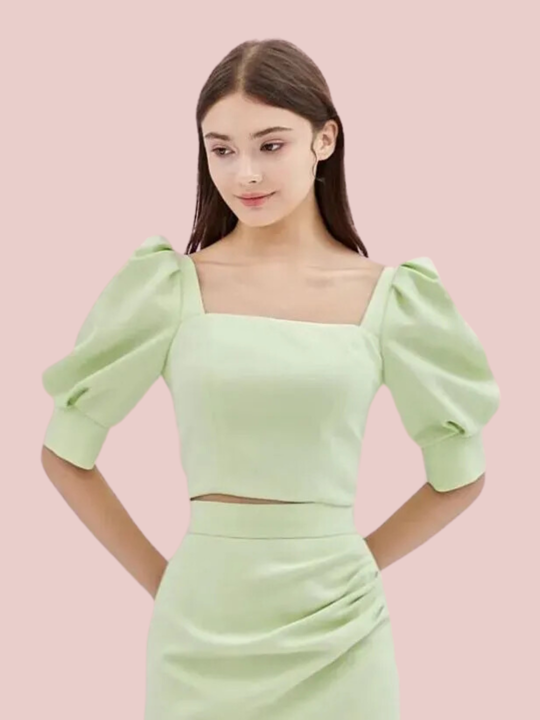 Gilian Green Puffy Sleeve Crop Top