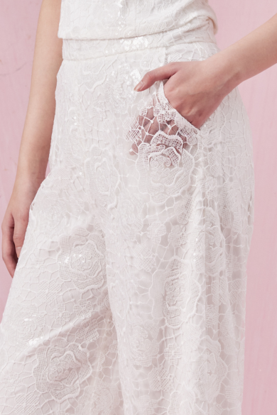 Chante White Rose Lace Straight Pants