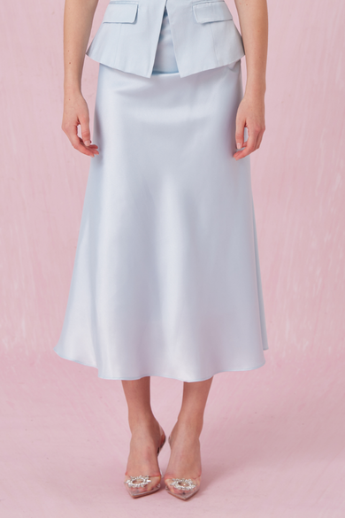 Chantele Blue Sateen A-Line Skirt