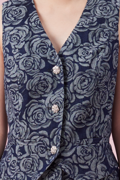 Cerrita Rose Embos Dark Blue Denim Vest