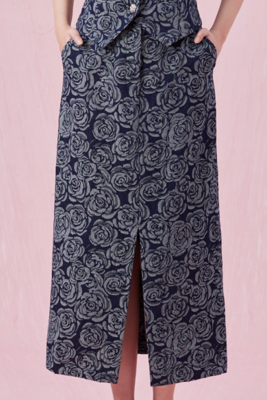 Cerrita Rose Embos Dark Blue Denim Skirt