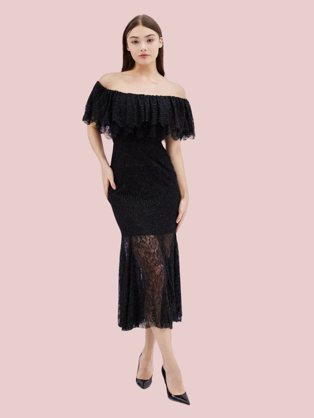 Geraldin Black Lace Long Dress