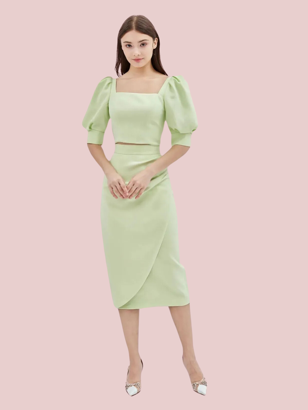 Gilian Green Back Slit Skirt