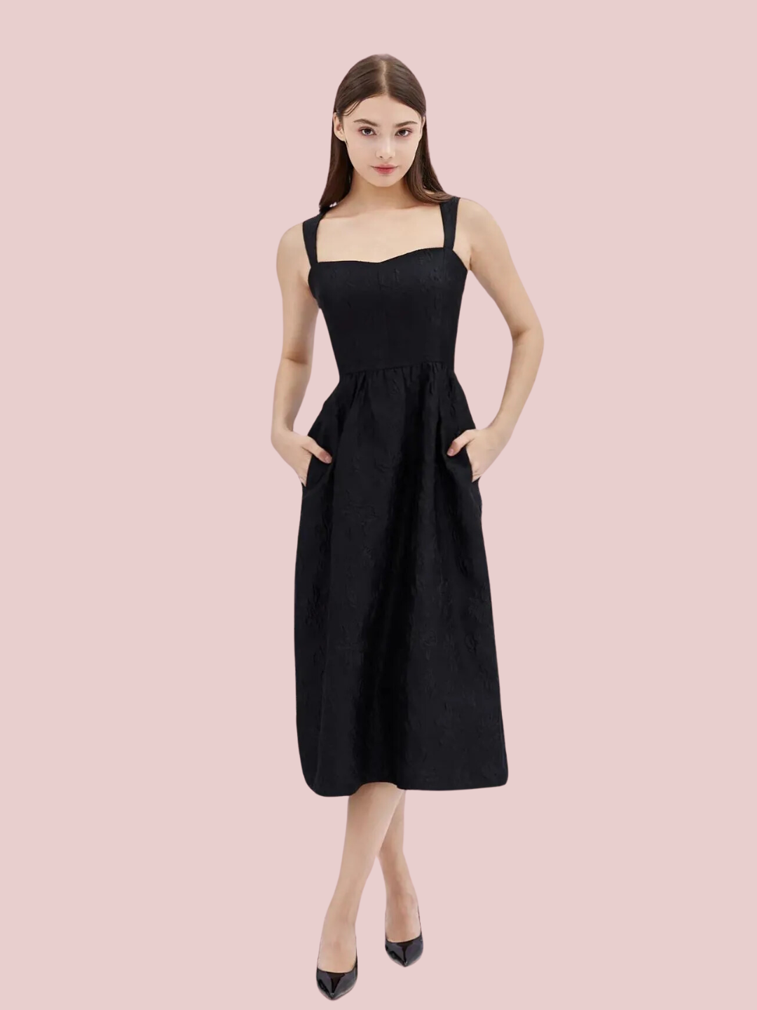 Garnet Black Tulip Jacquard Dress