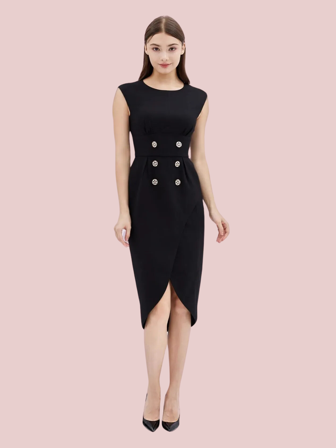 Amara Blouson Buttoned Black Tweed Dress