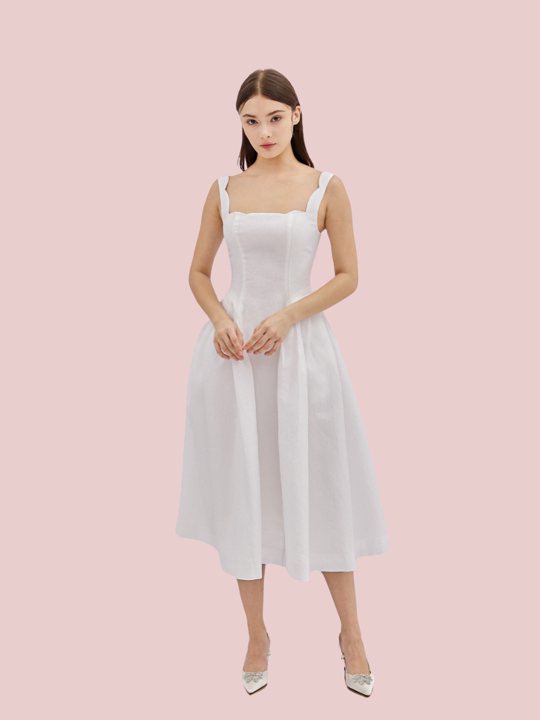 Glady White Jacquard Long Dress