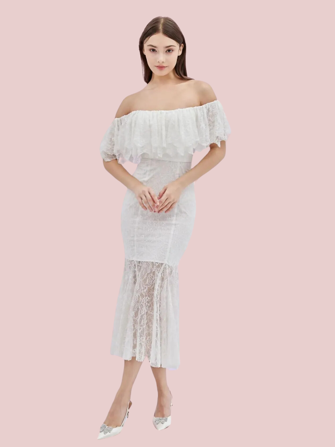 Geraldin White Lace Long Dress