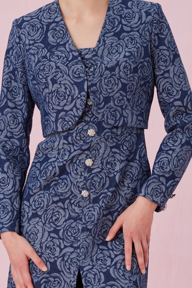 Chantle Rose Embos Dark Blue Denim Jacket