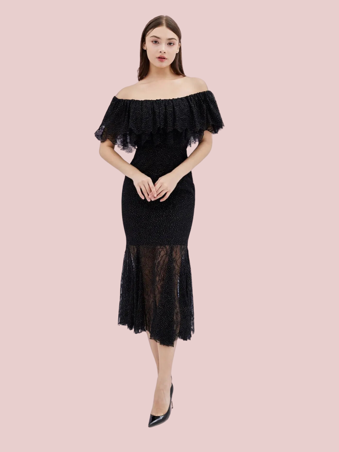 Geraldin Black Lace Long Dress