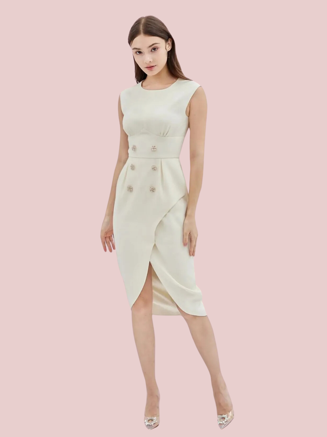 Amara Blouson Buttoned Cream Tweed Dress