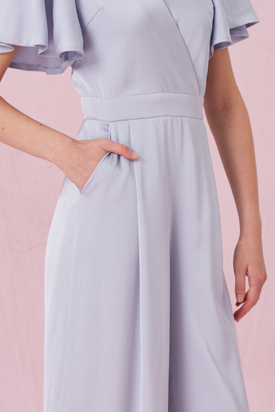Chantila Slate Blue Ruffle Sleeve Jumpsuit