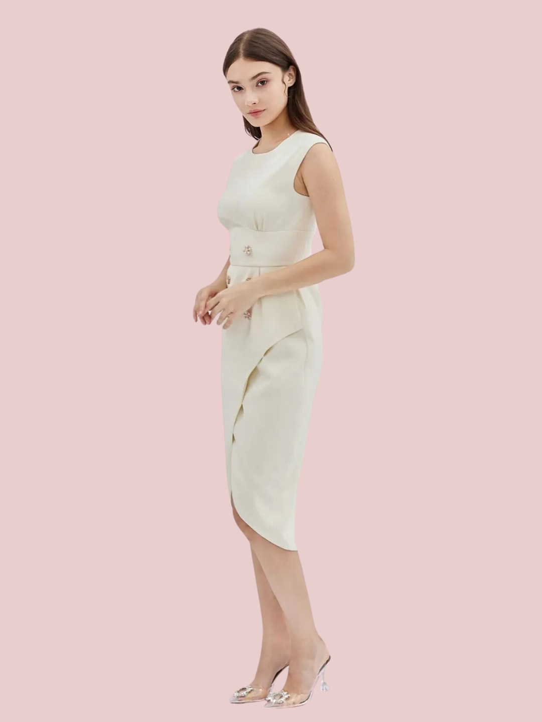 Amara Blouson Buttoned Cream Tweed Dress