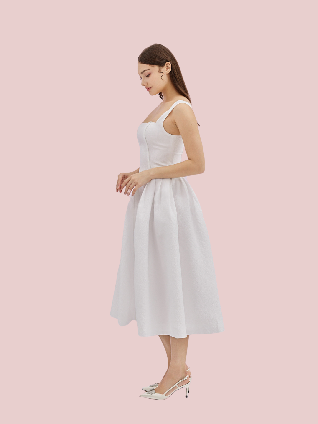 Glady White Jacquard Long Dress