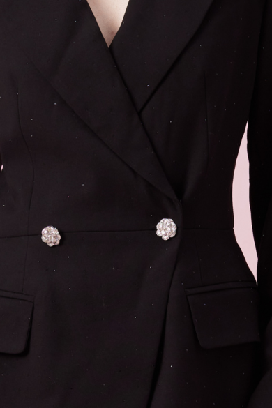 Chantasia Black Double-Breasted Long Blazer