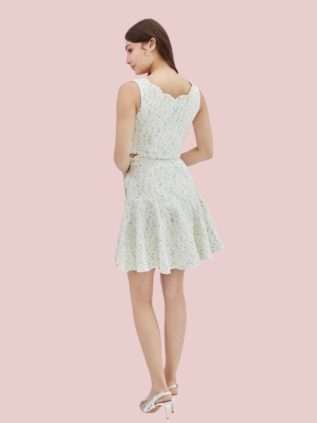 Juliet Multi Coloured Tweed Scallop Tank Top