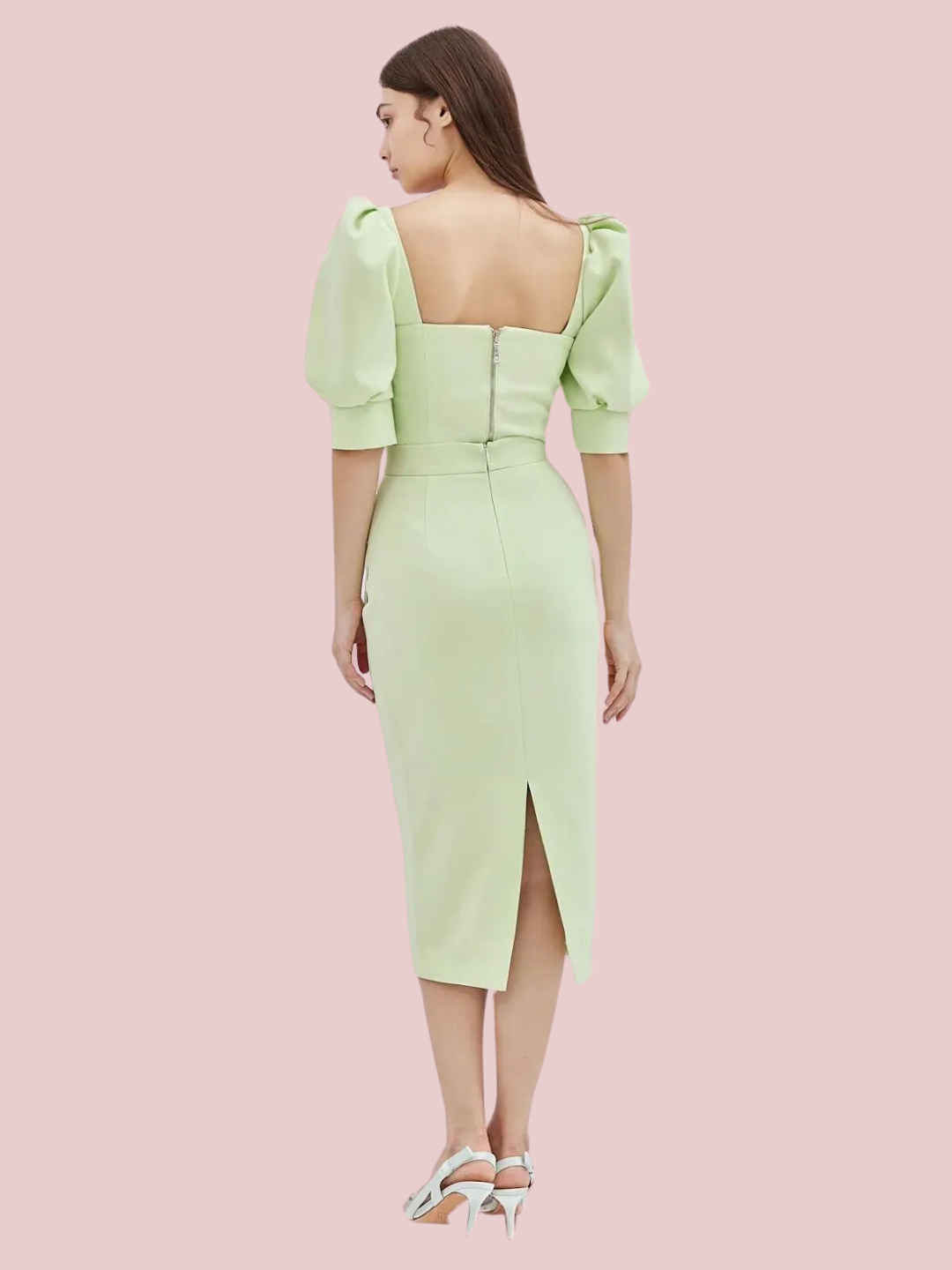 Gilian Green Back Slit Skirt