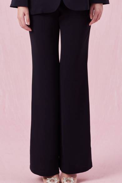 Chanteau Navy Sateen Flared Pants