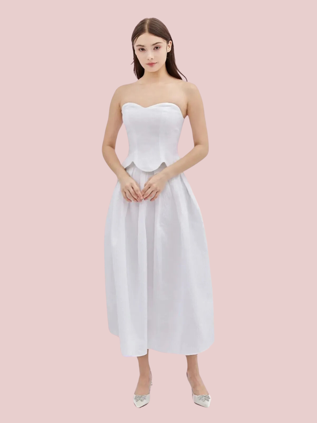Lainey White Jacquard Long Skirt