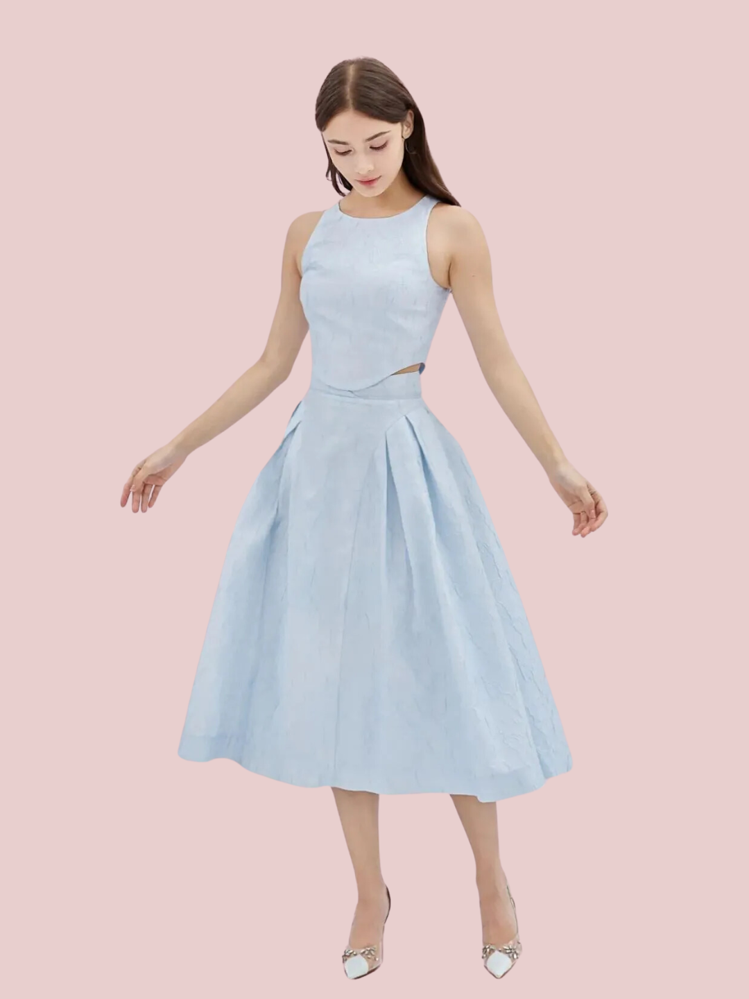 Lizea Blue Jacquard Sleeveless Top