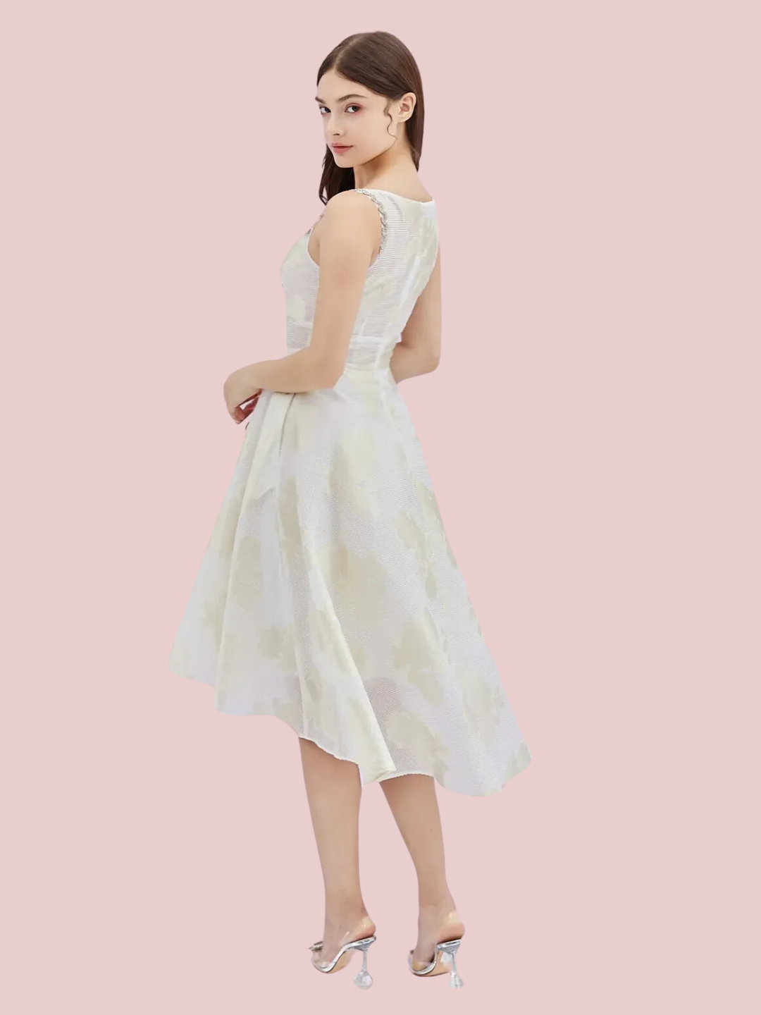 Gloria White Jacquard Dress with Diamond