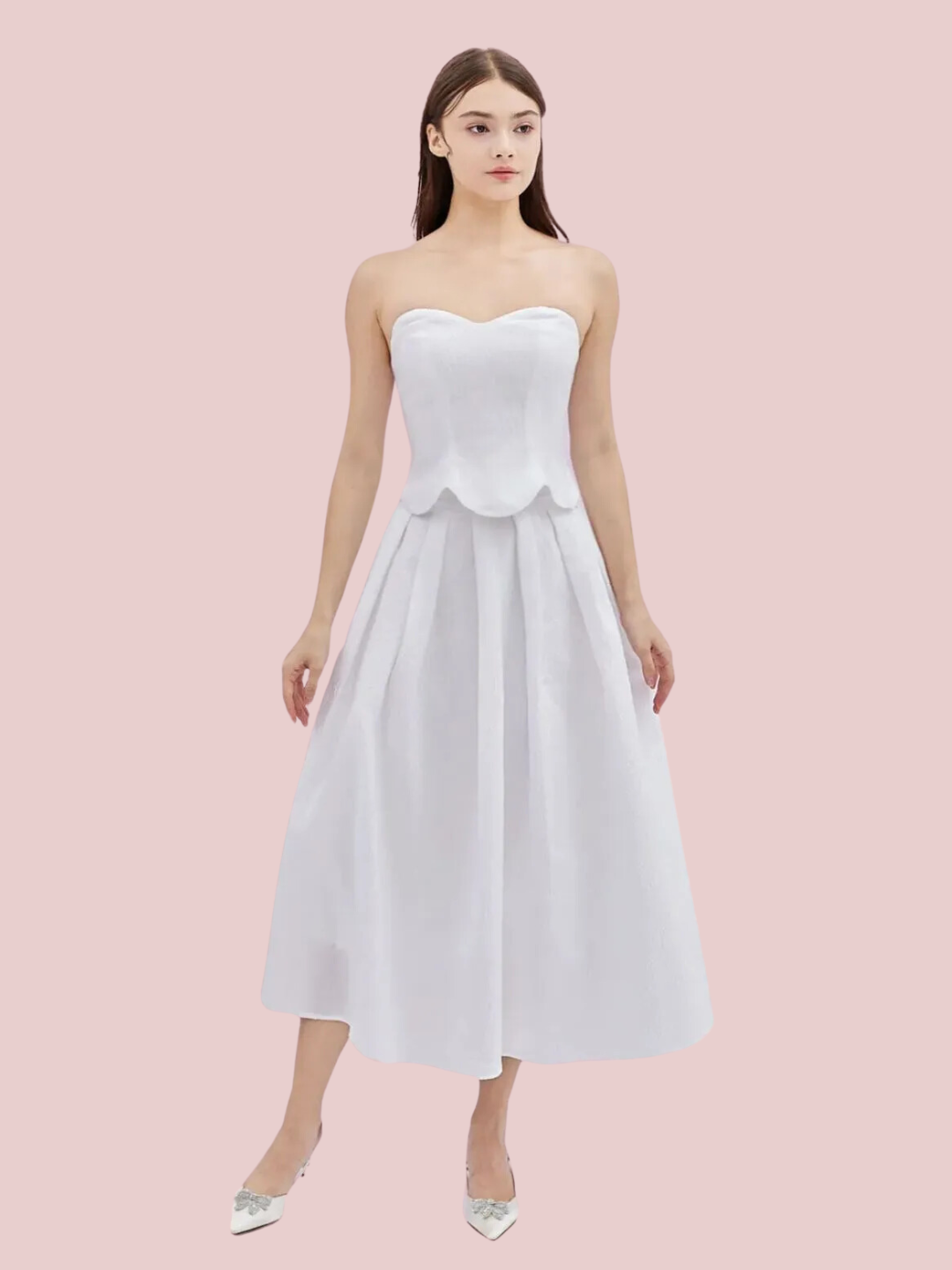 Lainey White Jacquard Long Skirt