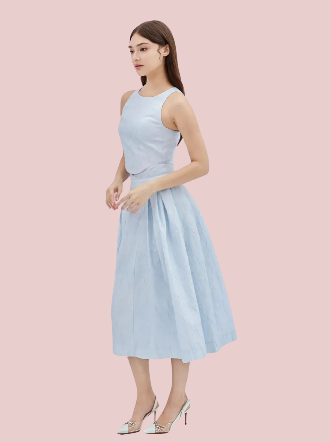 Lizea Blue Jacquard Sleeveless Top