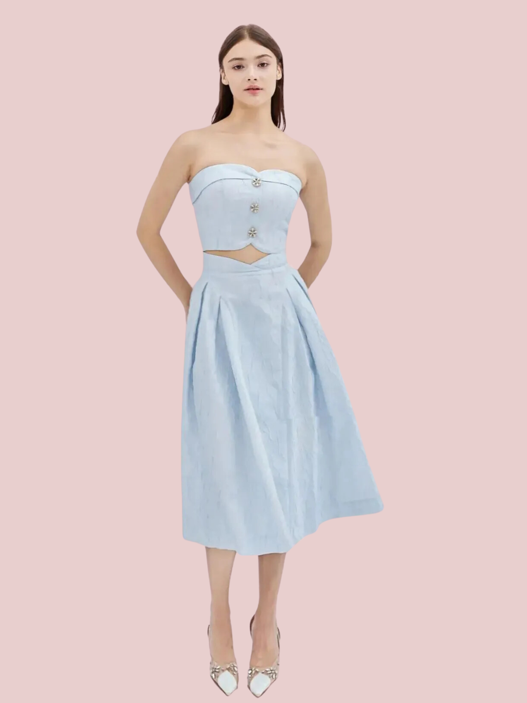Noemie Blue Jacquard Long Skirt