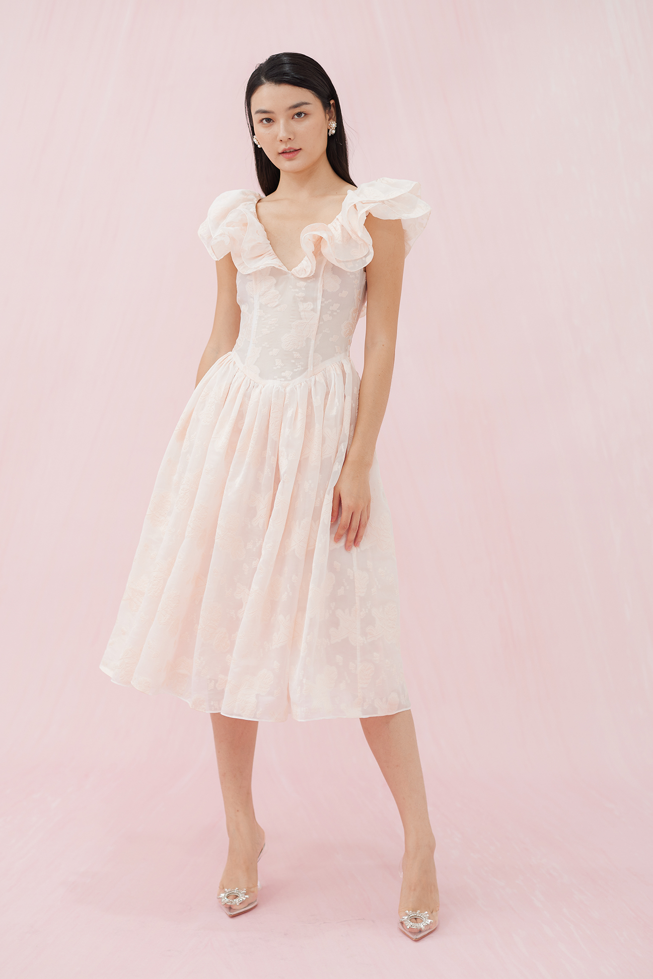 GABRIELLE PINK FLOWER JACQUARD DRESS