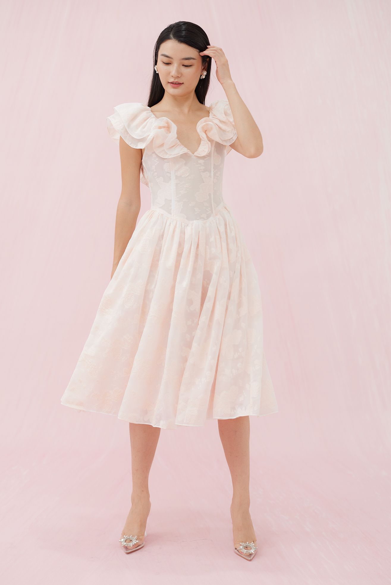 GABRIELLE PINK FLOWER JACQUARD DRESS