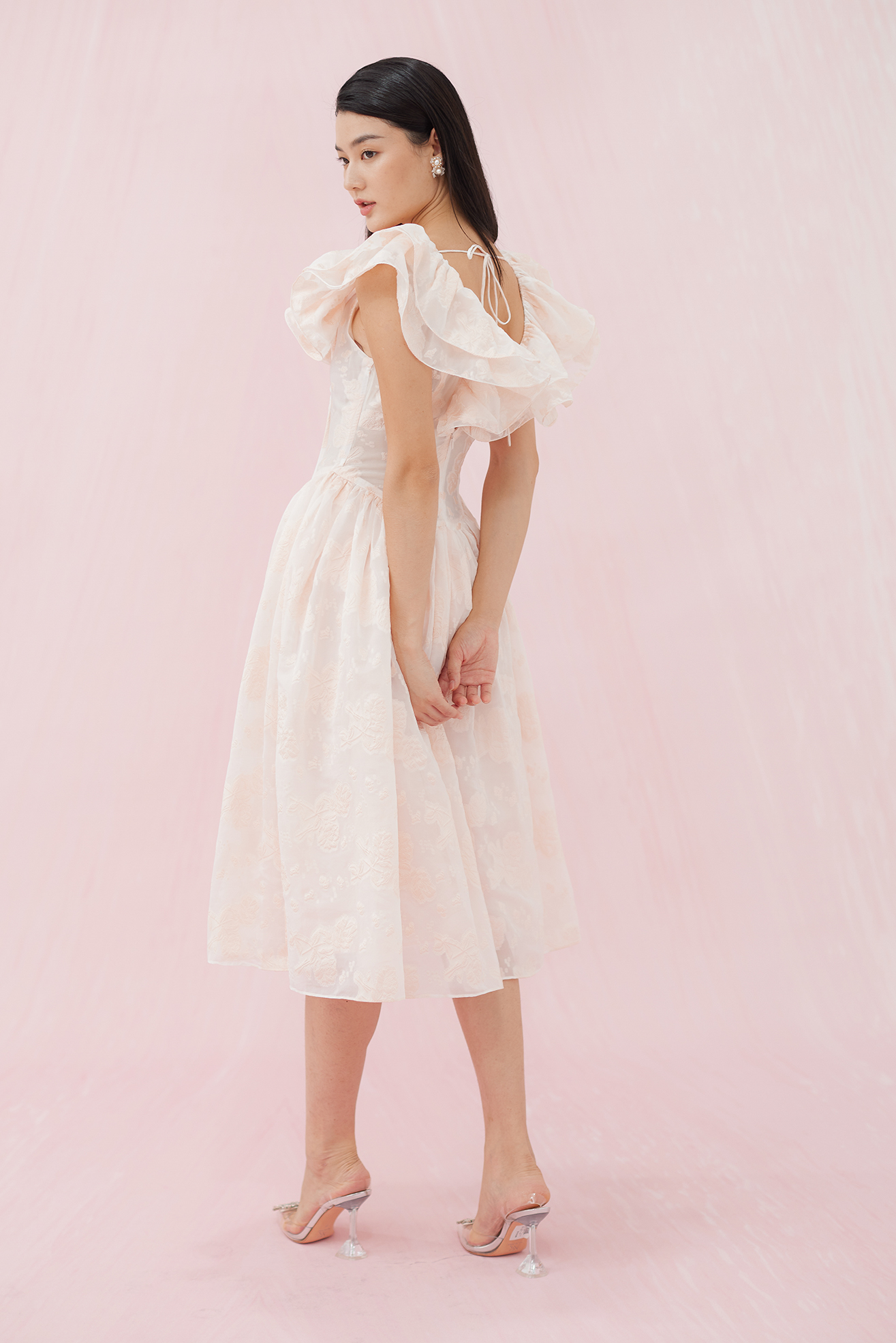 GABRIELLE PINK FLOWER JACQUARD DRESS