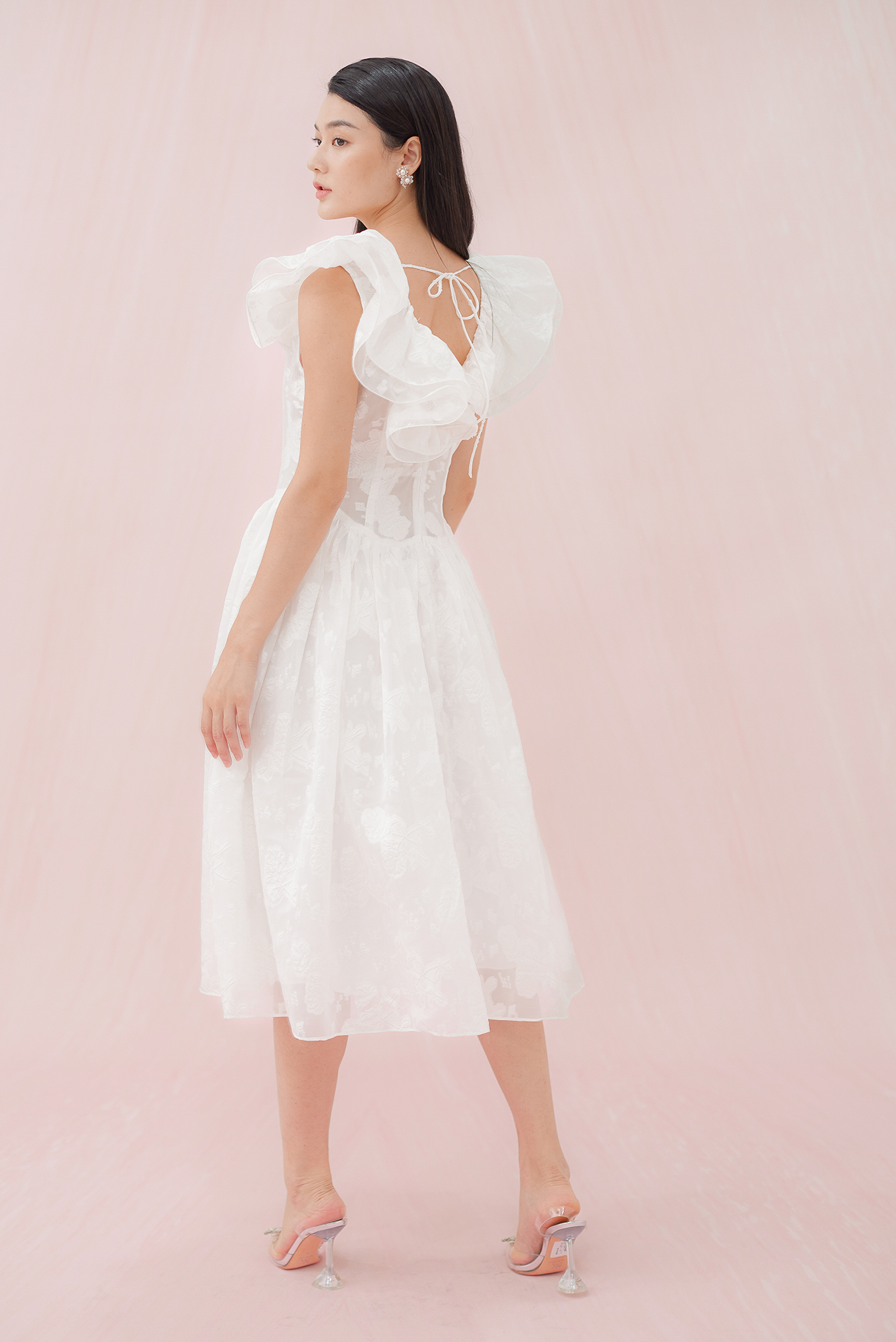 GABRIELLE WHITE FLOWER JACQUARD DRESS