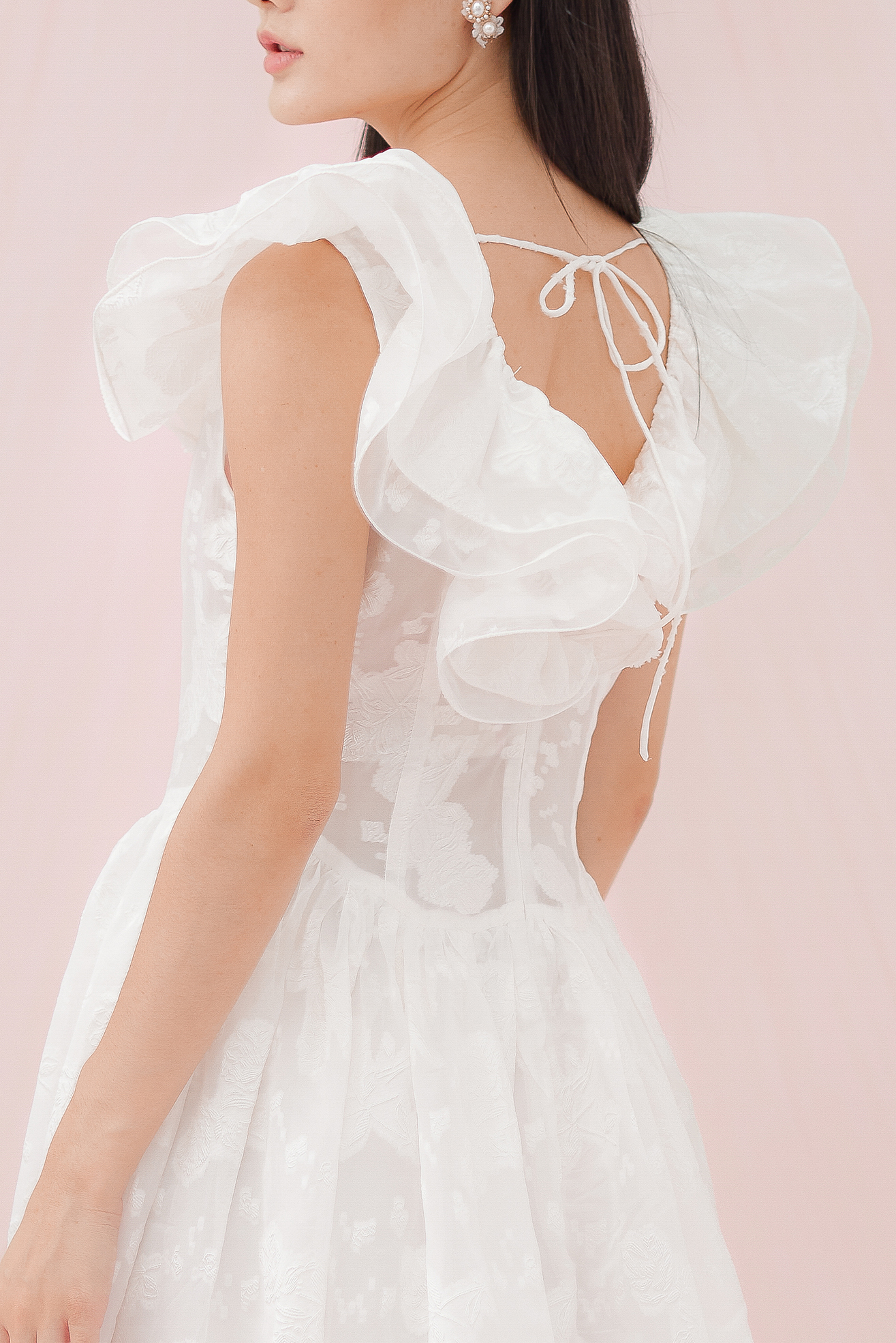 GABRIELLE WHITE FLOWER JACQUARD DRESS