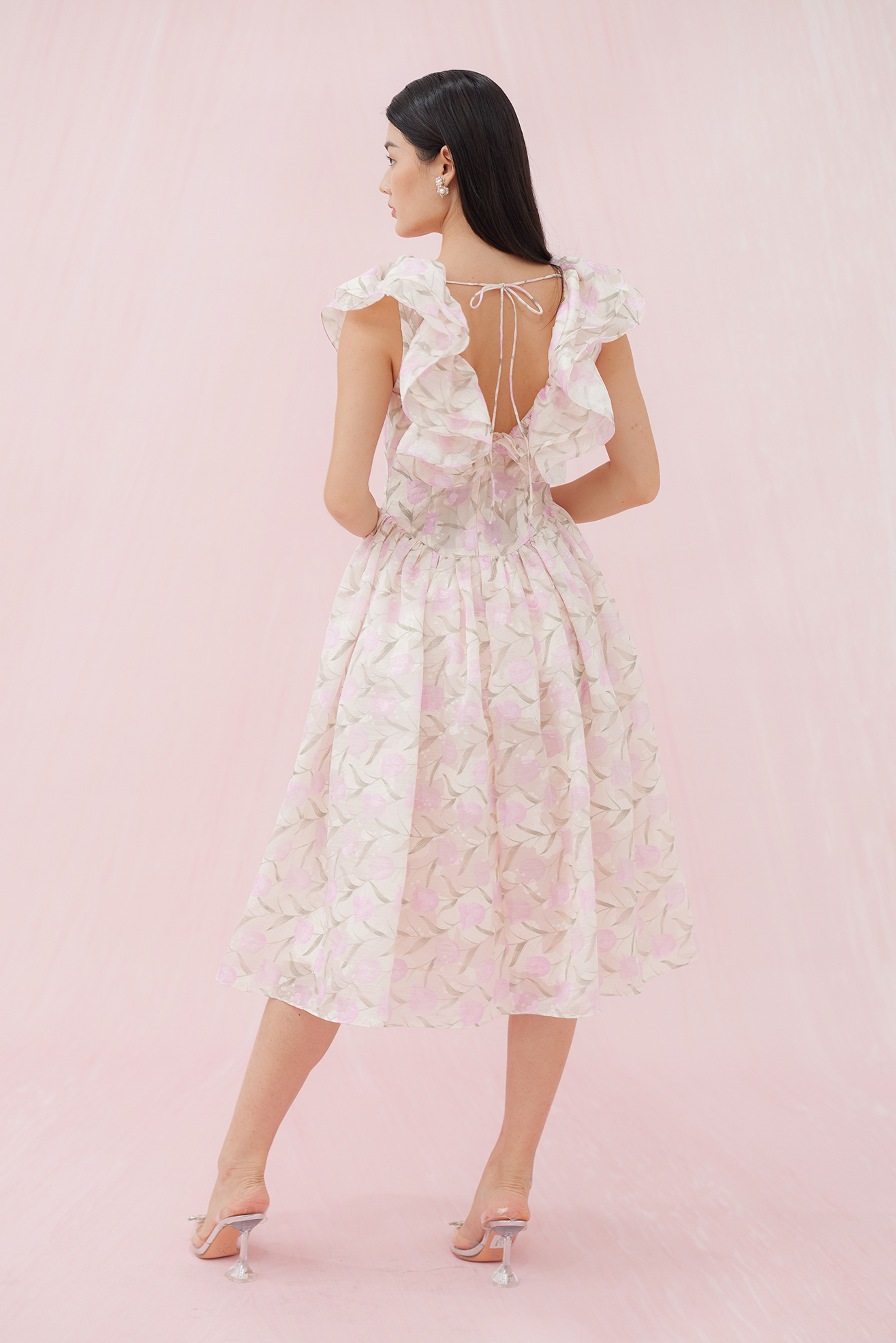 GABRIELLE PINK FLOWER JACQUARD DRESS