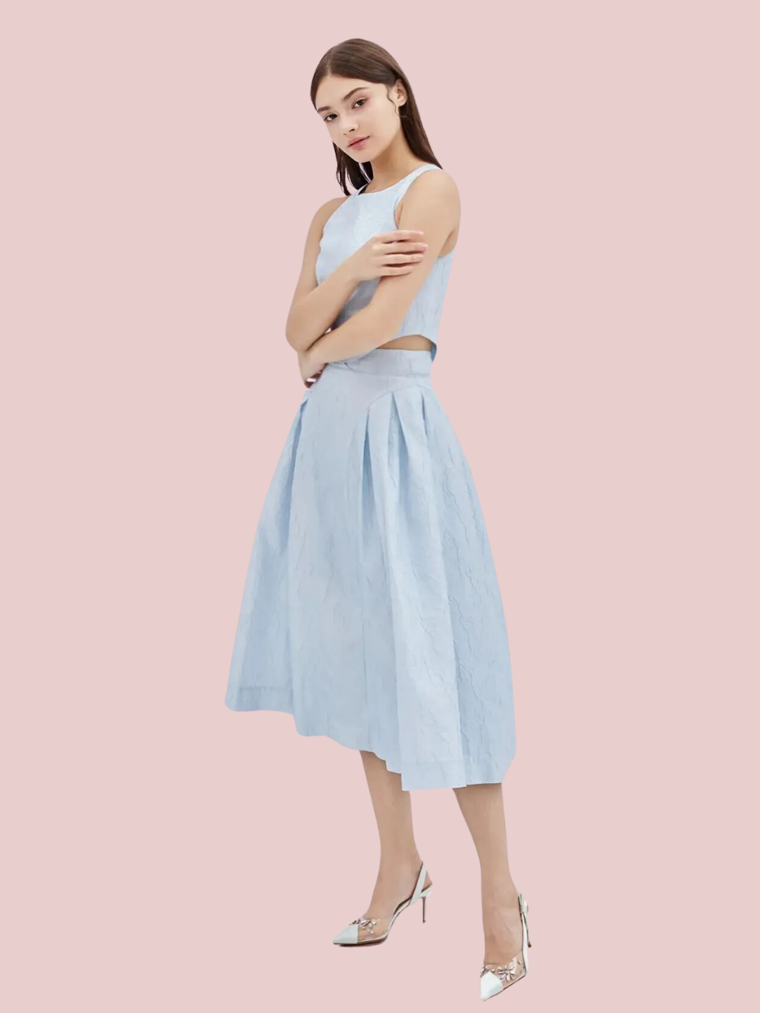 Lizea Blue Jacquard Sleeveless Top