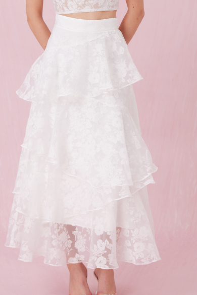Chantiel White Rose Mesh Tier Skirt