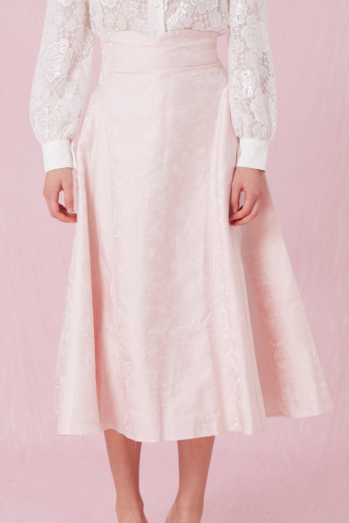 Chanele Pink Rose Jacquard A-Line Skirt