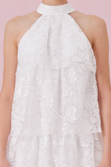 Chantil White Halter Neck Tier Dress
