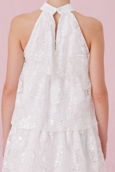 Chantil White Halter Neck Tier Dress