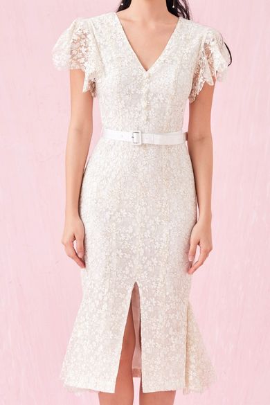 Arletta White V Neck Lace Dress