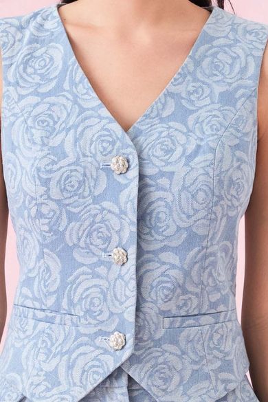 Cerrita Rose Embos Blue Denim Vest